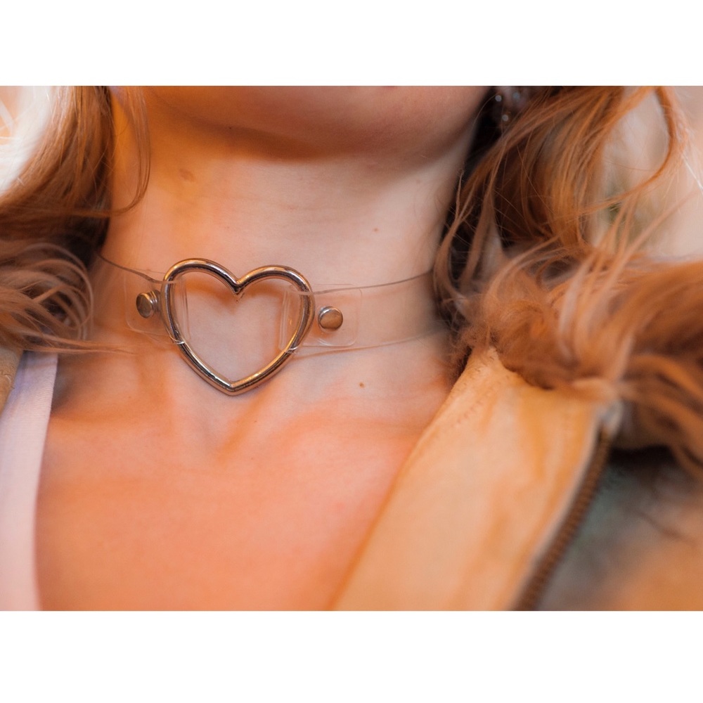 NEW Clear PVC Heart O-Ring Choker / Collar 90s Y2K